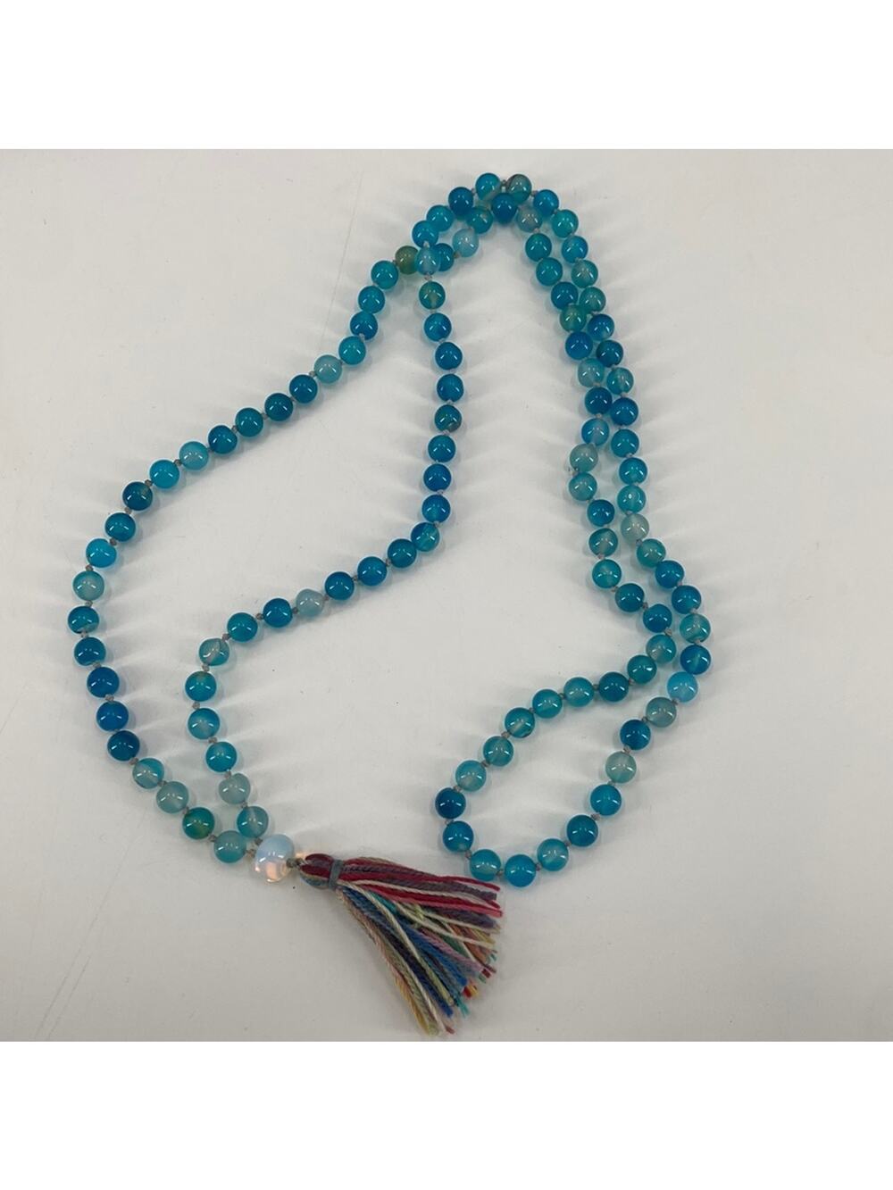 Blue Dyed agate beaded prayer necklace